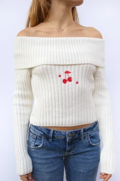 Subdued Off-shoulders Cherry sweater Best